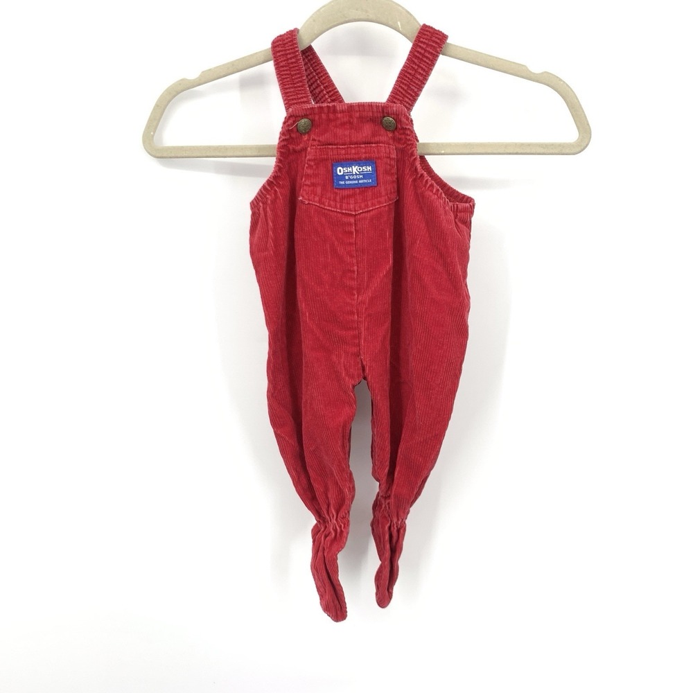 Oshkosh B 'Gosh Baby Size 6 9 Months Boy Girl Red Corduroy Overalls Footed